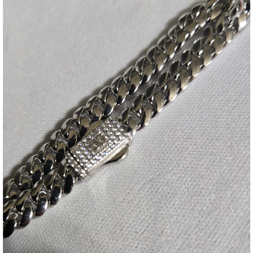 Silver Miami Cuban Bracelet Moissanite Clasp 7 in 6mm